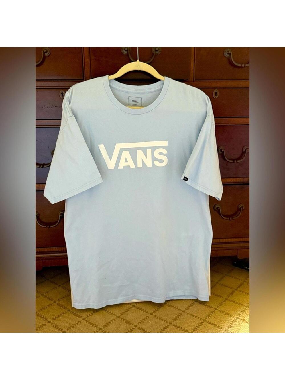 Vans Light blue short sleeved T-shirt with white logo XL